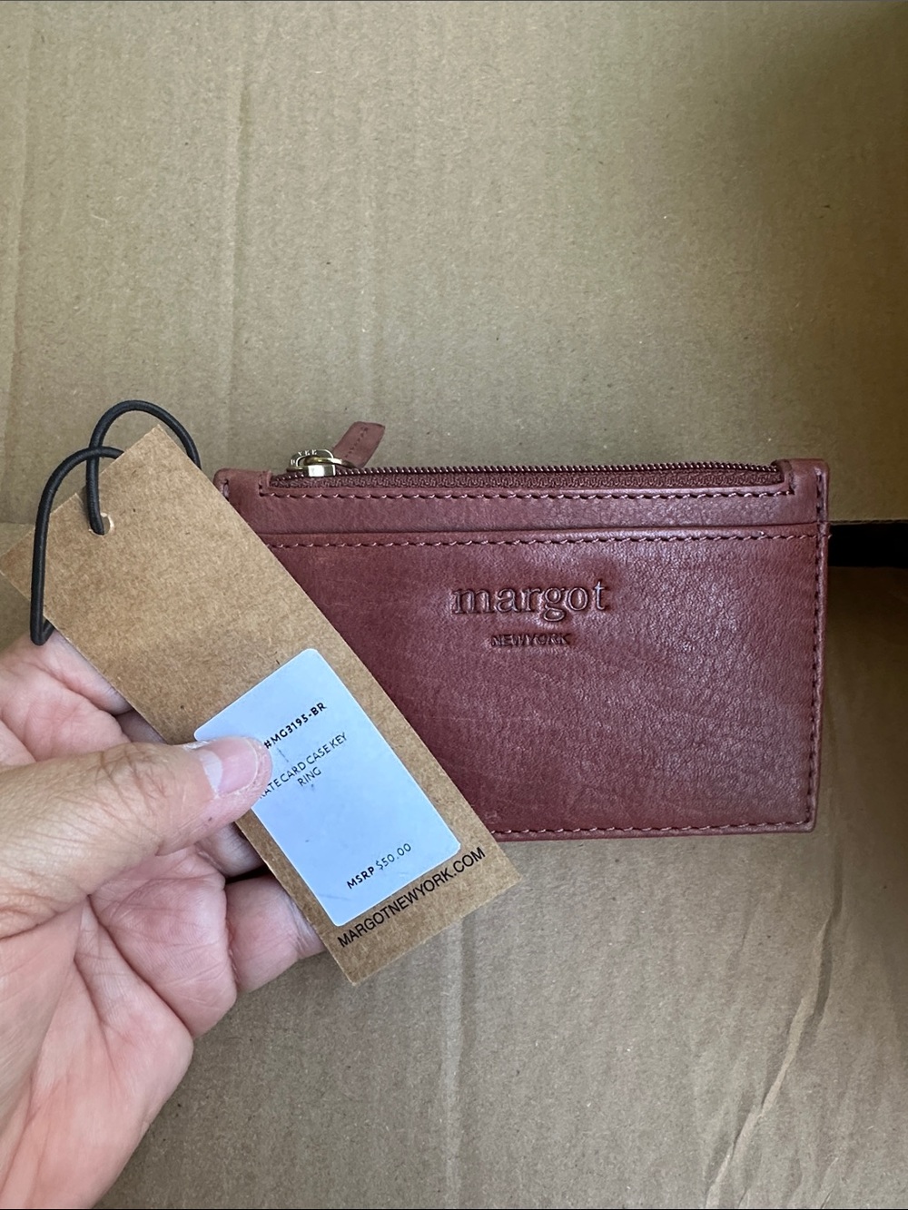 Women’s Brown Leather Card Wallet with Zipper